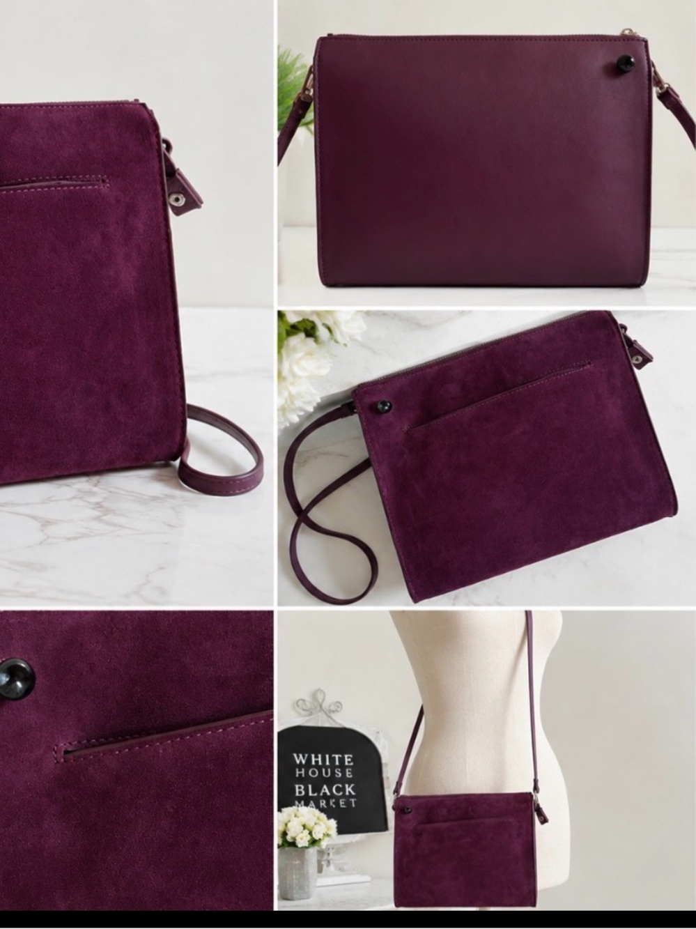 White House Black Market Plum Suede & Leather Crossbody Bag
